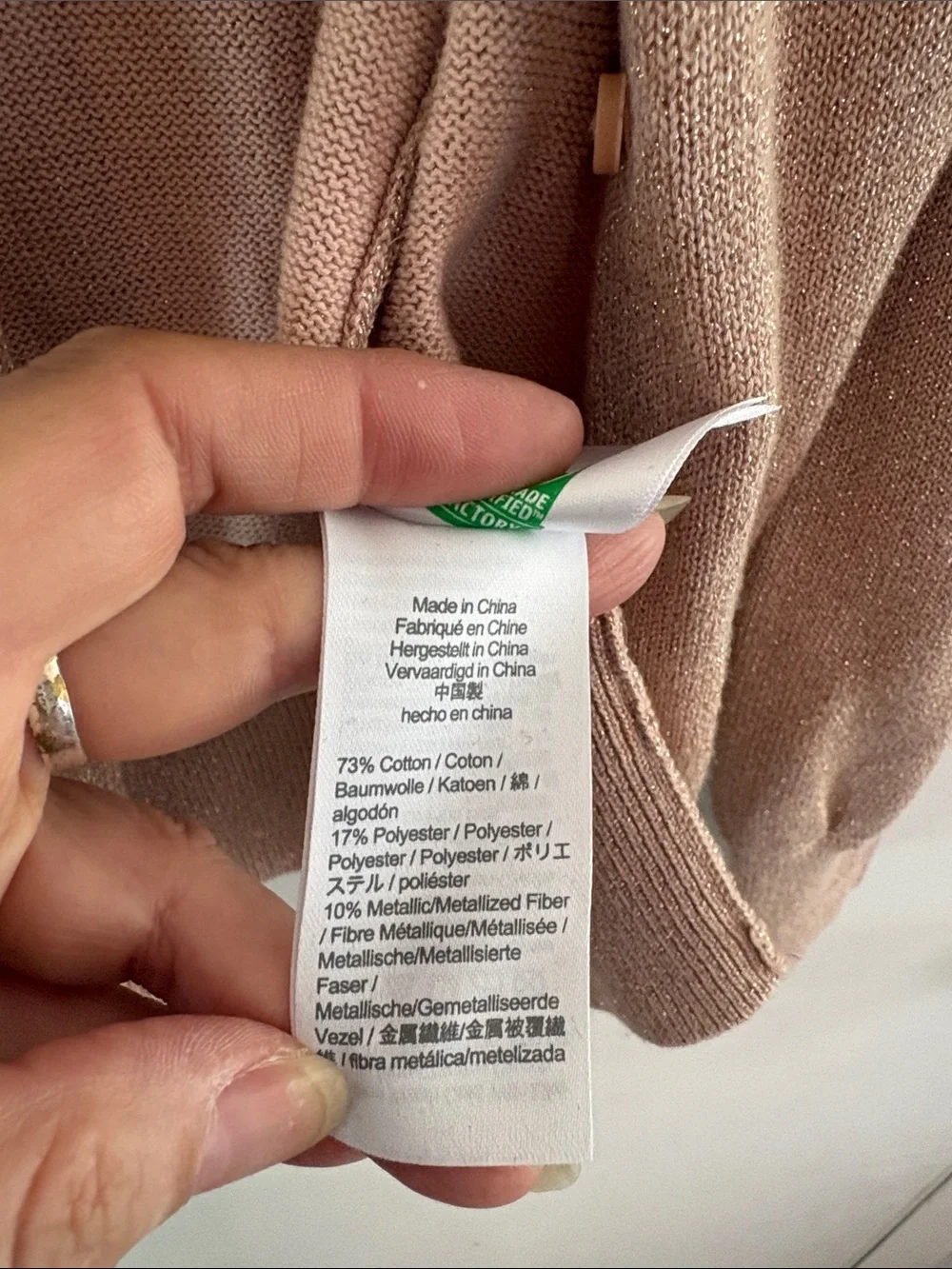 Crewcuts J Crew rose gold metallic long sleeve cardigan Size Large